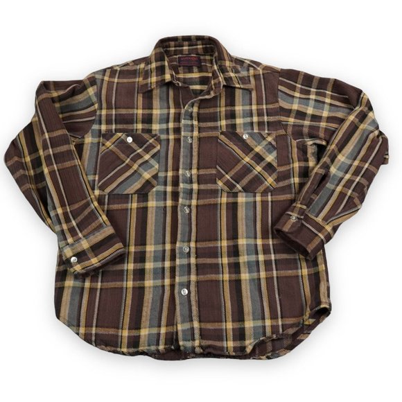 Sutton Other - Sutton Flannel Shirt Men's Large Yellow Brown Plaid Woven Winter shacket